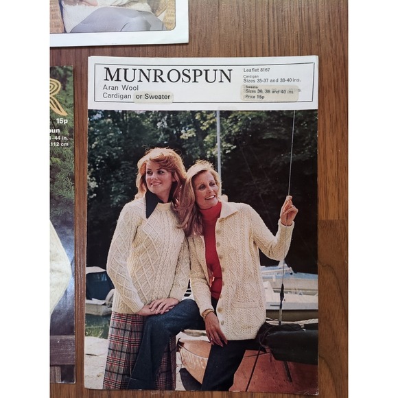 Lot of 5 Vtg Aran Fisherman Sweaters Cardigans Knitting Patterns British Jaeger - Picture 2 of 7